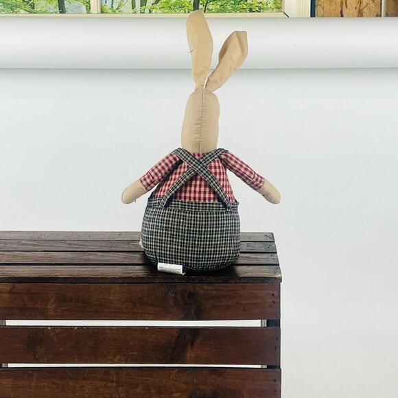 Vintage Style Fabric Bunny Doll With Long Legs & Country Plaid Outfit - Picture 5 of 8